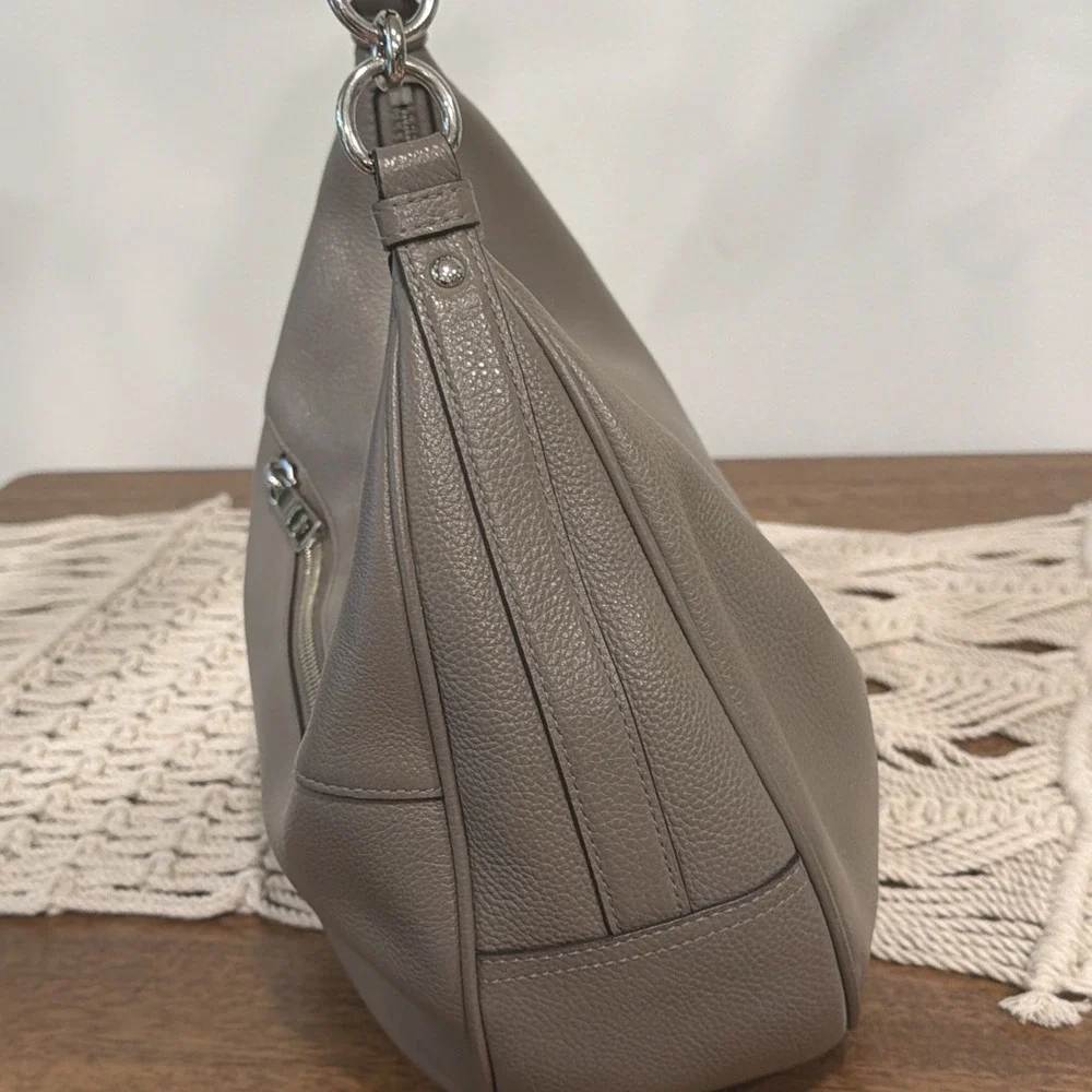 Coach Harley East West Pebbled Leather Hobo Shoulder Bag Gray Grey Chic